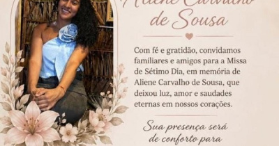 CONVITE MISSA: Sétimo dia do falecimento de Aliene Carvalho de Sousa