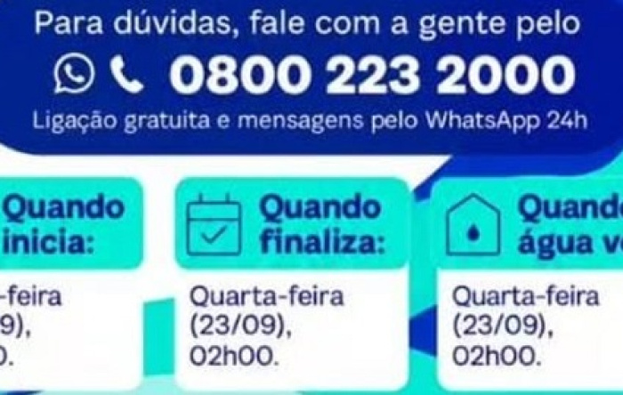 Manutenção Programada: Águas do Piauí emite nota sobre interrupção no abastecimento em Floriano nesta terça-feira