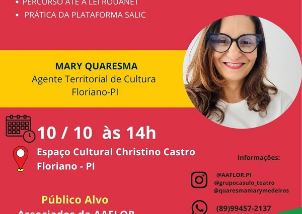 AAFLOR vai realizar oficina gratuita ministrada pela agente cultural Mary Quaresma