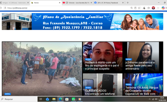 Confira os destaques do Portal jc24horas neste dia 14/08/2026